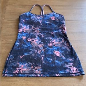 Lululemon Blue and Pink Patterned Y Tank